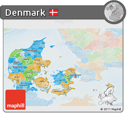 Political 3D Map of Denmark, lighten