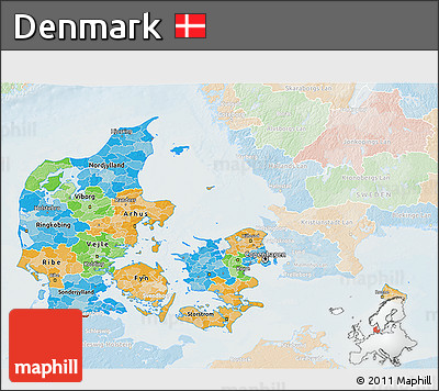 Political 3D Map of Denmark, lighten