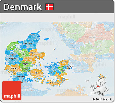 Political 3D Map of Denmark, lighten
