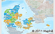 Political 3D Map of Denmark, lighten, semi-desaturated, land only