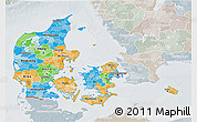Political 3D Map of Denmark, lighten, semi-desaturated