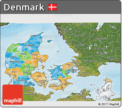 Political 3D Map of Denmark, satellite outside, bathymetry sea