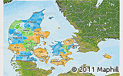 Political 3D Map of Denmark, satellite outside, bathymetry sea