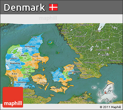 Political 3D Map of Denmark, satellite outside