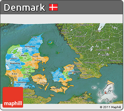 Political 3D Map of Denmark, satellite outside
