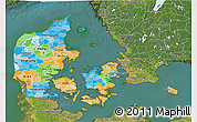 Political 3D Map of Denmark, satellite outside