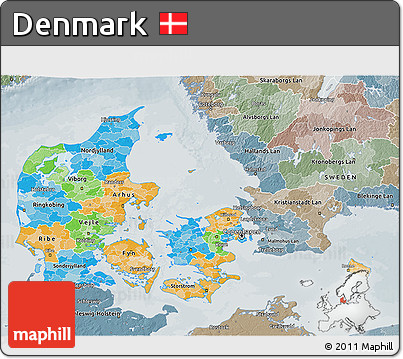 Political 3D Map of Denmark, semi-desaturated