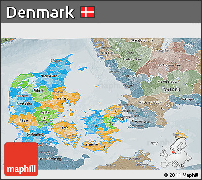 Political 3D Map of Denmark, semi-desaturated