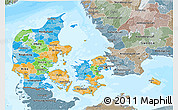 Political 3D Map of Denmark, semi-desaturated, land only