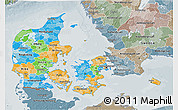 Political 3D Map of Denmark, semi-desaturated