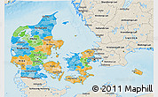 Political 3D Map of Denmark, shaded relief outside