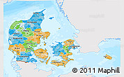 Political 3D Map of Denmark, single color outside, bathymetry sea