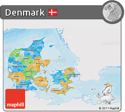 Political 3D Map of Denmark, single color outside