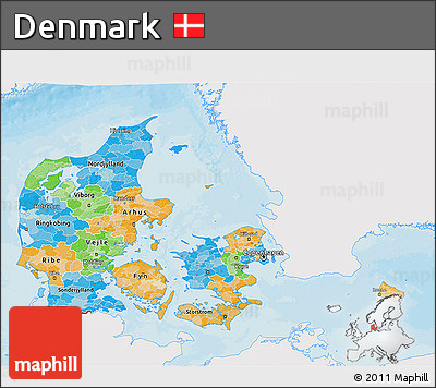 Political 3D Map of Denmark, single color outside