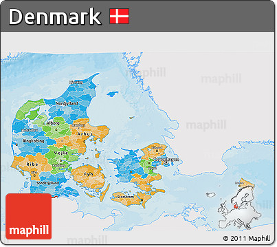Political 3D Map of Denmark, single color outside