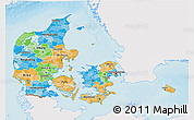 Political 3D Map of Denmark, single color outside, shaded relief sea