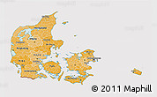 Political Shades 3D Map of Denmark, cropped outside