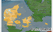 Political Shades 3D Map of Denmark, darken