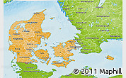 Political Shades 3D Map of Denmark, physical outside