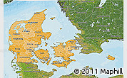 Political Shades 3D Map of Denmark, satellite outside, bathymetry sea