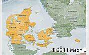 Political Shades 3D Map of Denmark, semi-desaturated