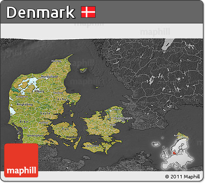 Satellite 3D Map of Denmark, darken, desaturated