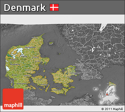 Satellite 3D Map of Denmark, desaturated