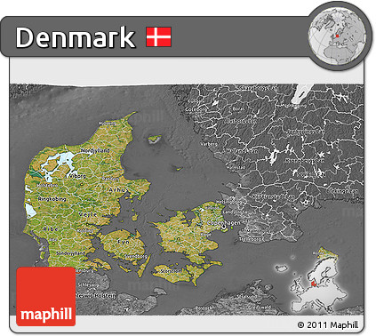 Satellite 3D Map of Denmark, desaturated