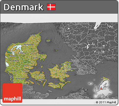 Satellite 3D Map of Denmark, desaturated