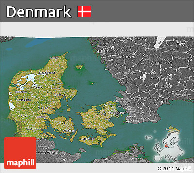Satellite 3D Map of Denmark, desaturated, land only
