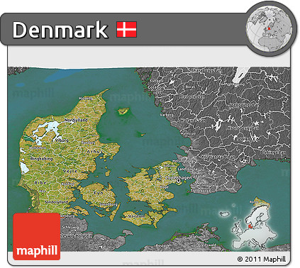Satellite 3D Map of Denmark, desaturated, land only