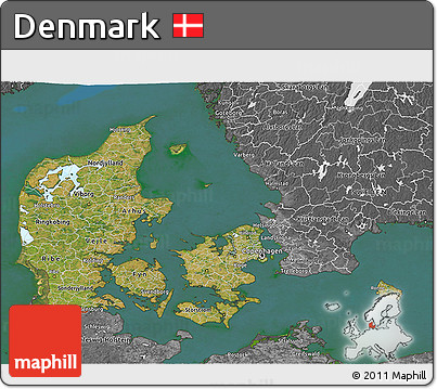 Satellite 3D Map of Denmark, desaturated, land only