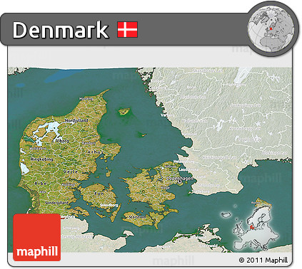 Satellite 3D Map of Denmark, lighten, land only