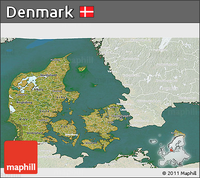 Satellite 3D Map of Denmark, lighten, land only