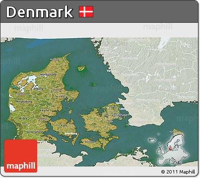 Satellite 3D Map of Denmark, lighten, land only
