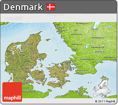 Satellite 3D Map of Denmark, physical outside