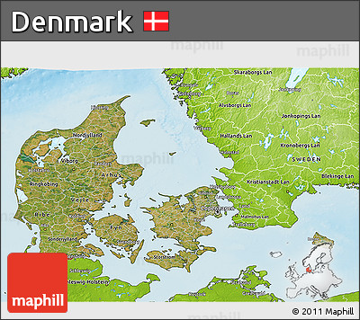 Satellite 3D Map of Denmark, physical outside