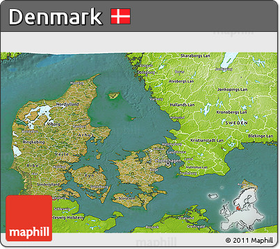 Satellite 3D Map of Denmark, physical outside, satellite sea