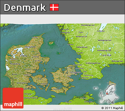 Satellite 3D Map of Denmark, physical outside, satellite sea