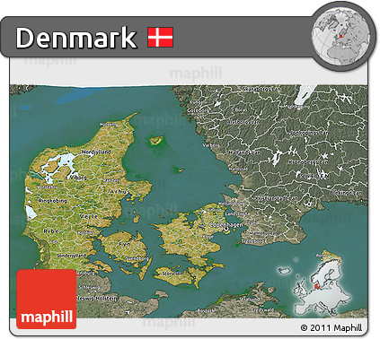 Satellite 3D Map of Denmark, semi-desaturated, land only
