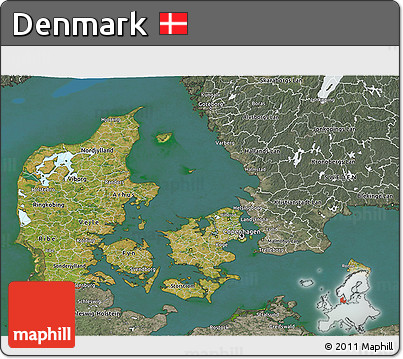 Satellite 3D Map of Denmark, semi-desaturated, land only