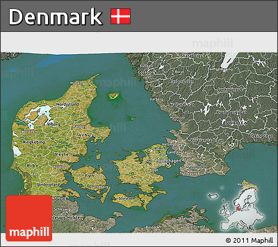 Satellite 3D Map of Denmark, semi-desaturated, land only