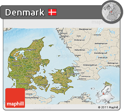 Satellite 3D Map of Denmark, shaded relief outside