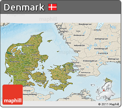 Satellite 3D Map of Denmark, shaded relief outside