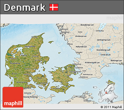 Satellite 3D Map of Denmark, shaded relief outside