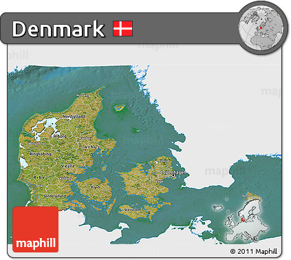 Satellite 3D Map of Denmark, single color outside