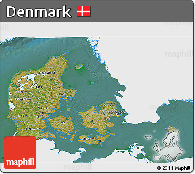 Satellite 3D Map of Denmark, single color outside