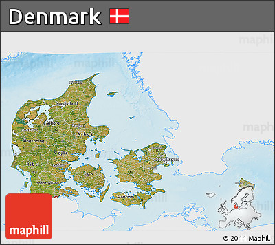 Satellite 3D Map of Denmark, single color outside, shaded relief sea