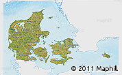 Satellite 3D Map of Denmark, single color outside, shaded relief sea