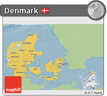 Savanna Style 3D Map of Denmark, single color outside